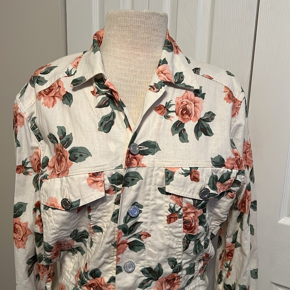 Long Sleeve Floral Vintage Esprit Sport Linen Blend Crop Jacket Size Small